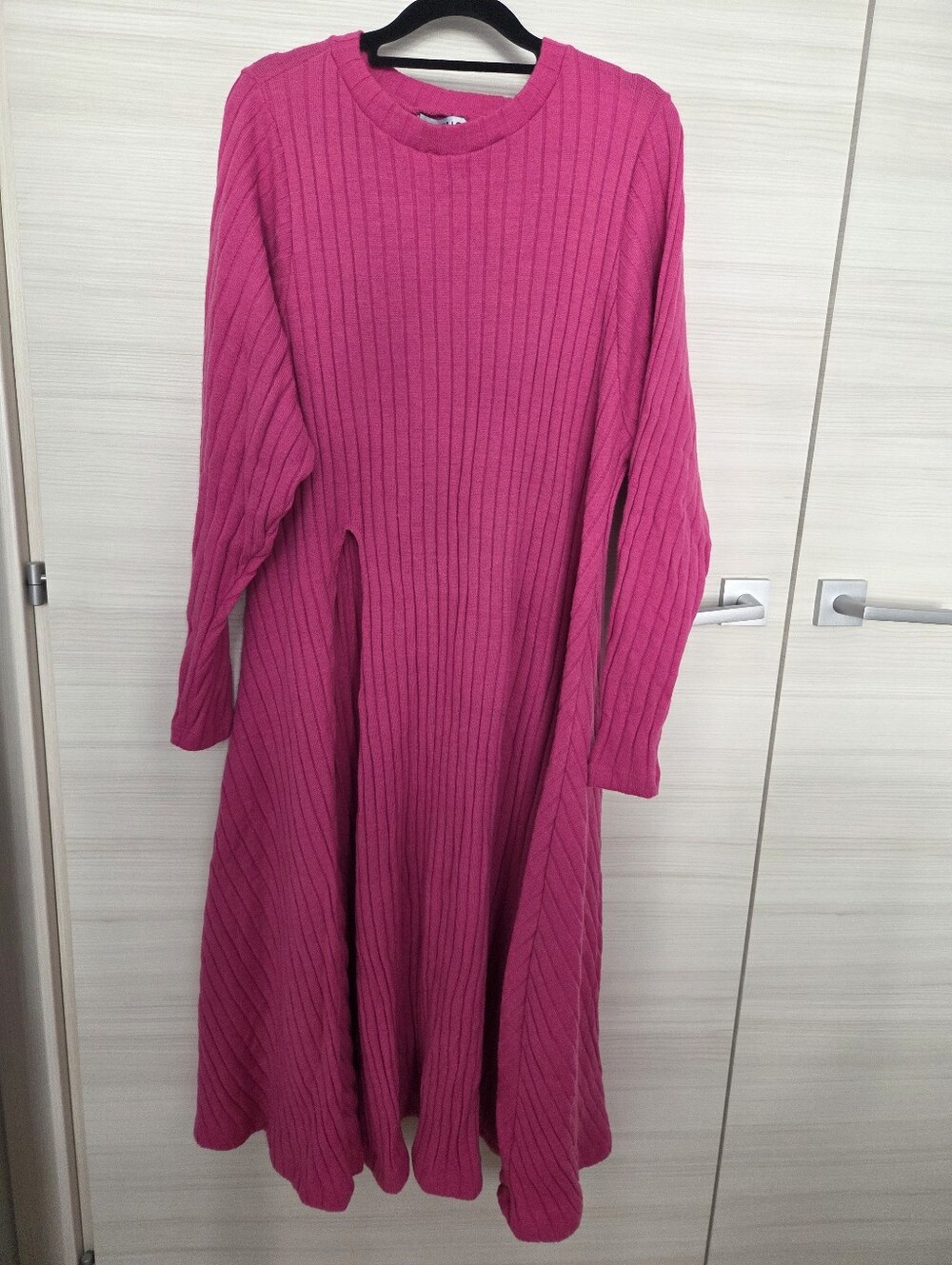 Rebdolla Hot Pink Maxi Sweater Top With Slit - 3X